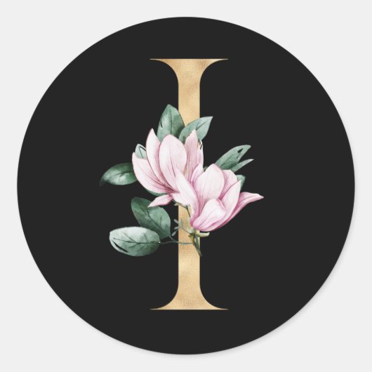 Floral magnolia monogram in goudletter I Ronde Sticker (Voorkant)