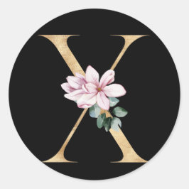 Floral magnolia monogram in goudletter X Ronde Sticker