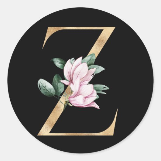 Floral magnolia monogram in goudletter Z Ronde Sticker (Voorkant)