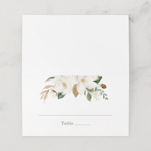 Floral Magnolia Neutral Blush Elegant Place Card Plaatskaartje (Buitenkant ongevouwen)