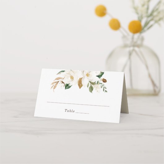 Floral Magnolia Neutral Blush Elegant Place Card Plaatskaartje (Voorkant)