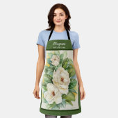 Floral Magnolia voegt naam groene Waterverf toe Schort (Gedragen)