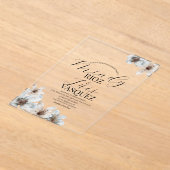 Floral Magnolia Waterverf Trouwscript Zwart Acryl Uitnodigingen (Laagn)