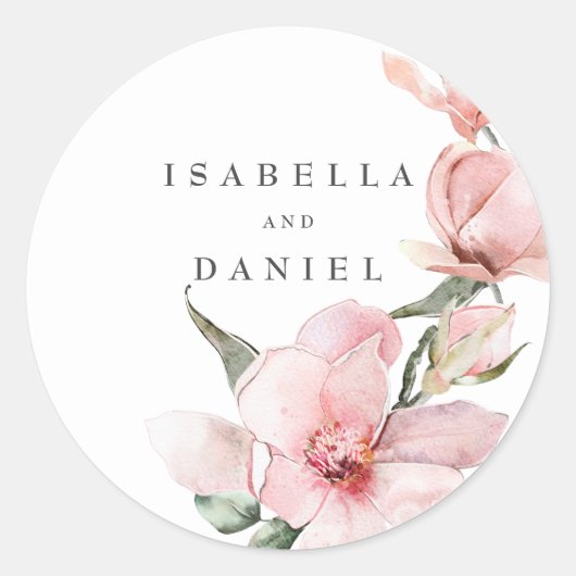 Floral Magnolia Wedding Classic Round Sticker (Voorkant)