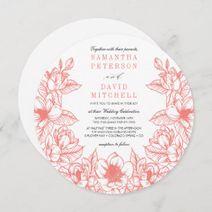 Floral Magnolia Wreath   Koraal   Weddenschap Kaart