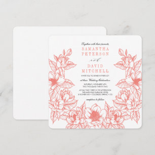 Floral Magnolia Wreath Koraal Weddenschap Kaart