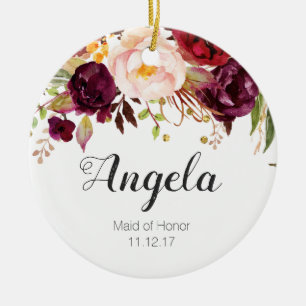 Floral Maid of Honor Kerstversier Keramisch Ornament