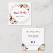 Floral Makeup Artist moderne witte Waterverf Vierkante Visitekaartje (Voorkant / Achterkant)