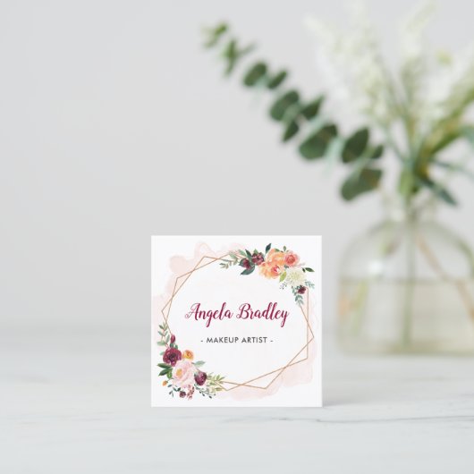 Floral Makeup Artist moderne witte Waterverf Vierkante Visitekaartje (Staand voorkant)