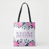 Floral mam gesplitst monogram met kinder namen tote bag (Voorkant)