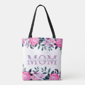 Floral mam gesplitst monogram met kinder namen tote bag (Achterkant)