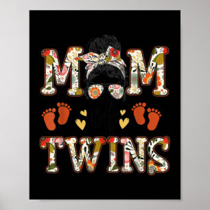 Floral mam van Twins Messy Bun Happy Moederdag Poster