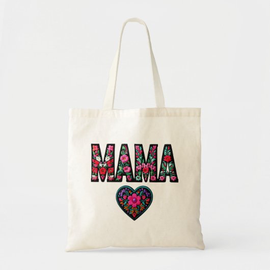 Floral MAMA Geborduurde Canvas tas (Voorkant)