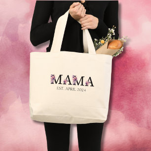 Floral Mama Nieuwe Moeder Tekst Grote Tote Bag