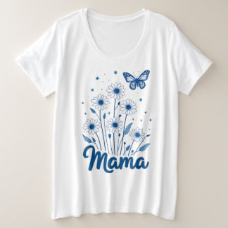 Floral Mama Script met Blauwe Vlinder Grote Maat T-shirt