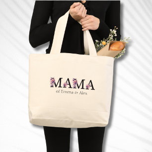 Floral Mama Tekst Gepersonaliseerde Kinder namen Grote Tote Bag