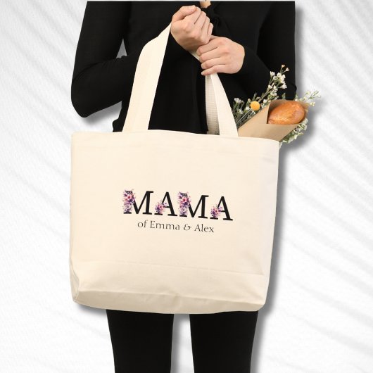 Floral Mama Tekst Gepersonaliseerde Kinder namen Grote Tote Bag