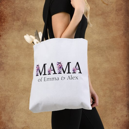 Floral Mama Tekst Gepersonaliseerde Kinder namen Tote Bag
