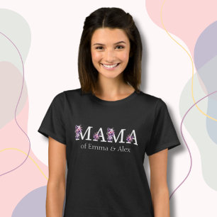 Floral Mama tekst gepersonaliseerde Kinder namen V T-shirt