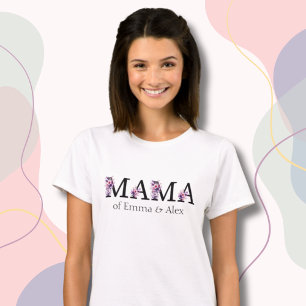 Floral Mama tekst gepersonaliseerde Kinder namen V T-shirt