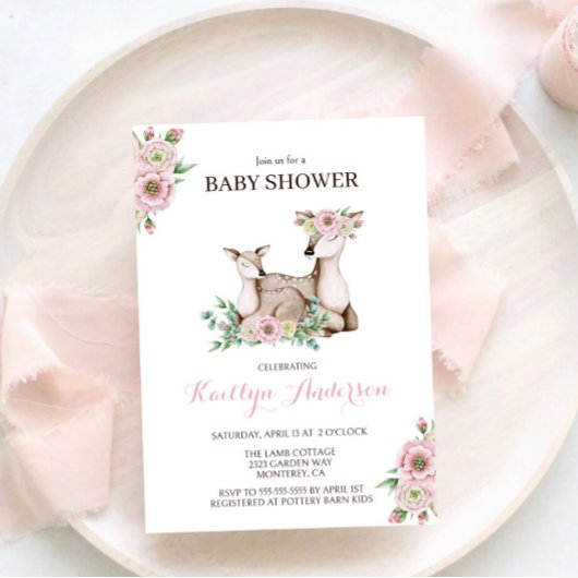 Floral mammie en Baby Deer Baby shower Invitation Kaart