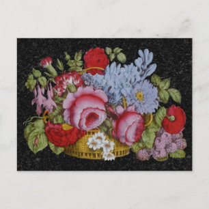Floral mand op zwarte marmerachtergrond briefkaart