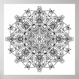 Floral Mandala Adult Coloring Poster