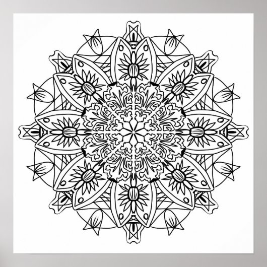 Floral Mandala Adult Coloring Poster (Voorkant)