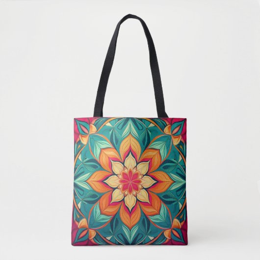Floral Mandala Art – Kleurrijk Abstract Design Tote Bag (Voorkant)