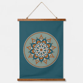 Floral Mandala, Blauwgroen, Olive, Rust, Cream Hangend Wandkleed