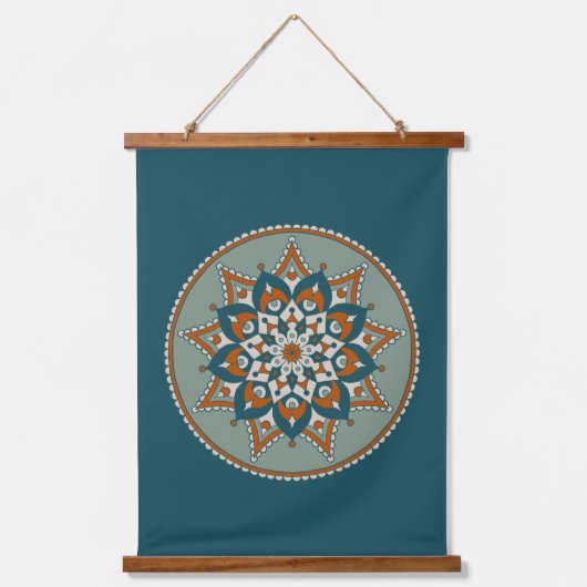 Floral Mandala, Blauwgroen, Olive, Rust, Cream Hangend Wandkleed (Voorkant)