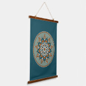 Floral Mandala, Blauwgroen, Olive, Rust, Cream Hangend Wandkleed (Gebogen)