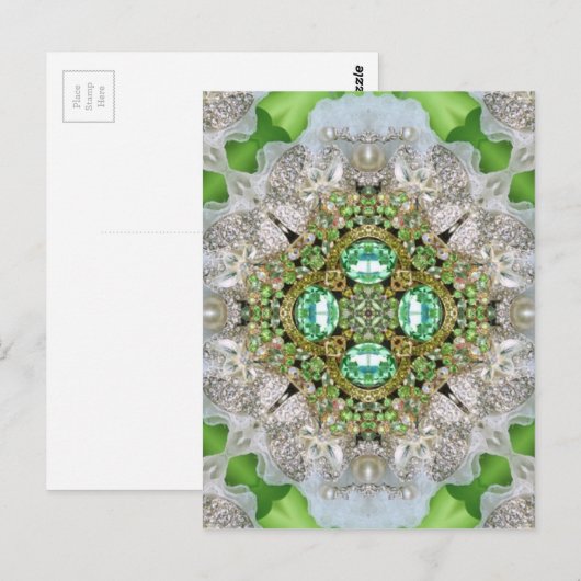 Floral mandala bling emerald groene neushoorn briefkaart (Voorkant / Achterkant)