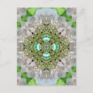 Floral mandala bling emerald groene neushoorn briefkaart
