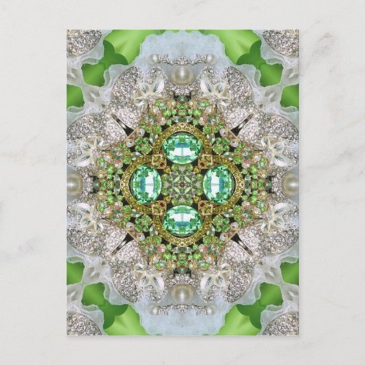 Floral mandala bling emerald groene neushoorn briefkaart (Voorkant)