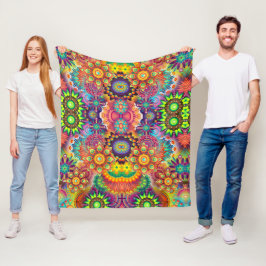Floral Mandala Collage Psychedelic Fleece Deken