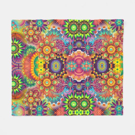 Floral Mandala Collage Psychedelic Fleece Deken (Voorkant (Horizontaal))
