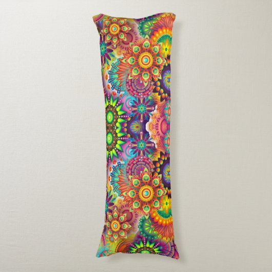 Floral Mandala Collage Psychedelic Lichaamskussen (Voorkant Verticaal)