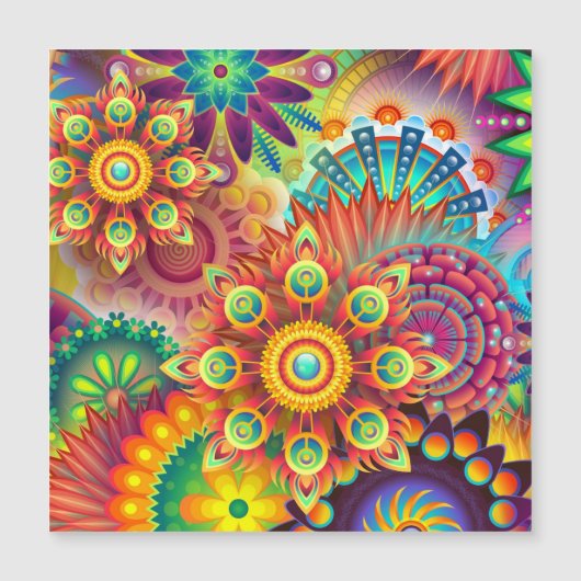 Floral Mandala Collage Psychedelic Magnetic Kaart (Voorkant)