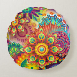 Floral Mandala Collage Psychedelic Rond Kussen