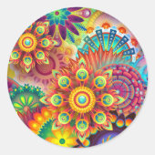 Floral Mandala Collage Psychedelic Ronde Sticker (Voorkant)