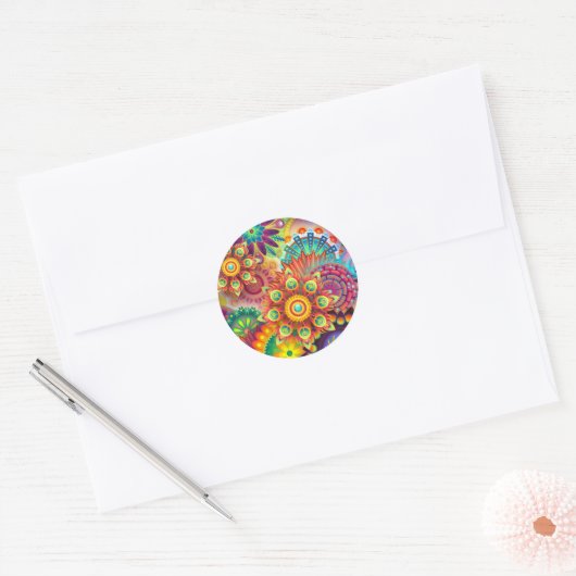 Floral Mandala Collage Psychedelic Ronde Sticker (Envelop)