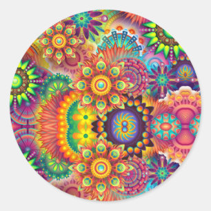 Floral Mandala Collage Psychedelic Ronde Sticker