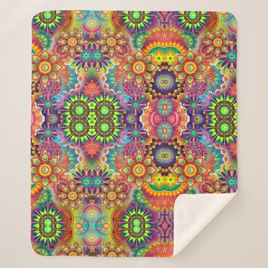 Floral Mandala Collage Psychedelic Sherpa Deken (Voorkant)
