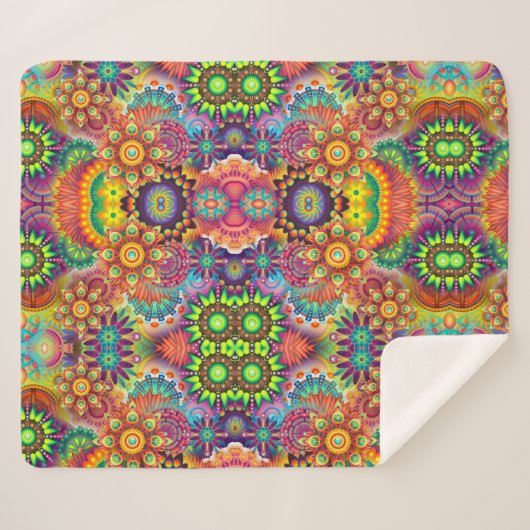Floral Mandala Collage Psychedelic Sherpa Deken (Voorkant (horizontaal))