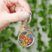 Floral Mandala Collage Psychedelic Sleutelhanger (Hand)