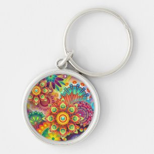 Floral Mandala Collage Psychedelic Sleutelhanger