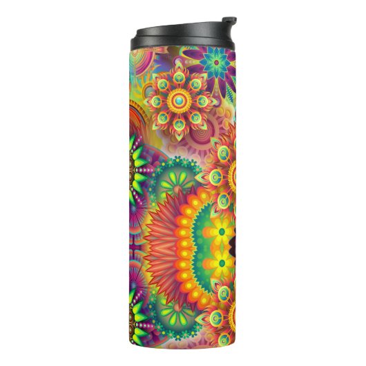 Floral Mandala Collage Psychedelic Thermosbeker (Gedraaid links)