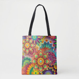 Floral Mandala Collage Psychedelic Tote Bag