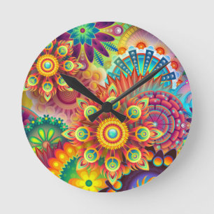 Floral Mandala Collage Psychedelic Wall klok
